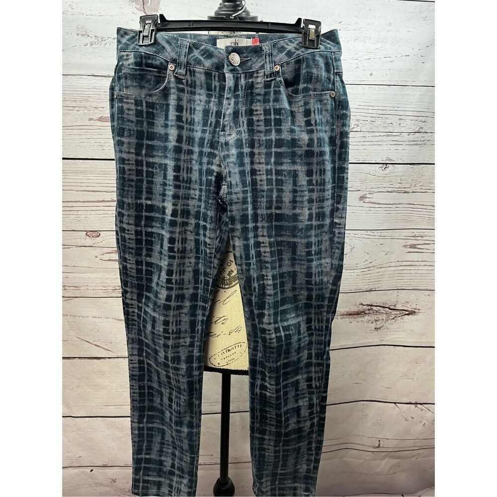 Cabi Jeans‎ Womens Curvy Skinny Blue Gray Plaid Denim Casual Pants Size 4